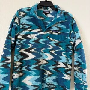 Patagonia Blue Teal & White Synchilla Fleece Pullover